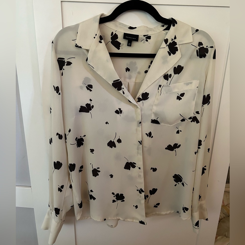 Women’s Blouse, Who What Wear, size medium, white with black flowers.